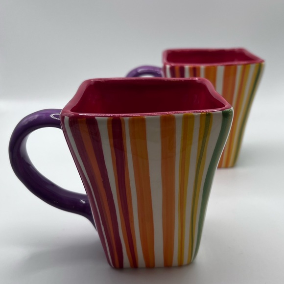 Tabletops Lifestyles rainbow stripe coffee mugs (2) - Picture 1 of 7